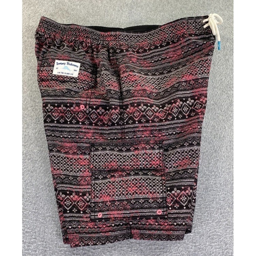 Tommy Bahama Swim Trunks Men's L Tropical Pink Black Lined Swim Surf Beach - Picture 4 of 13